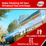 Full Crystal Window Cleaning Kit - 16 oz Glass Cleaner and Bottle with 27 ft Reach, Each 4 oz Bag Makes Up to 640 fl oz, Cleans Up to 80 Windows