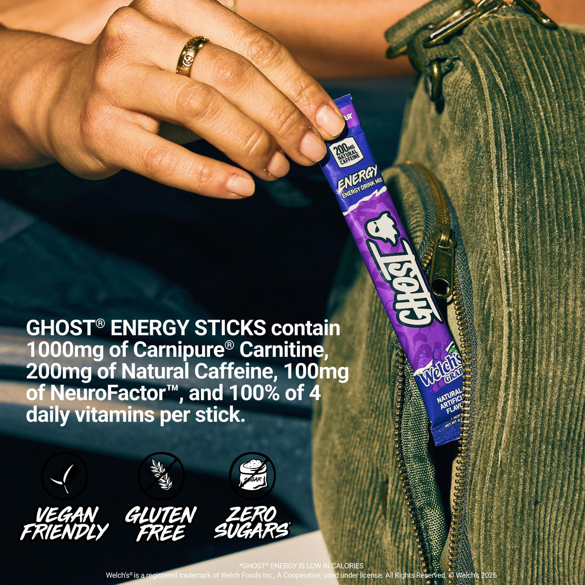 GHOST Sugar-Free Energy Drink Packets, Welch's Grape, 24 Sticks