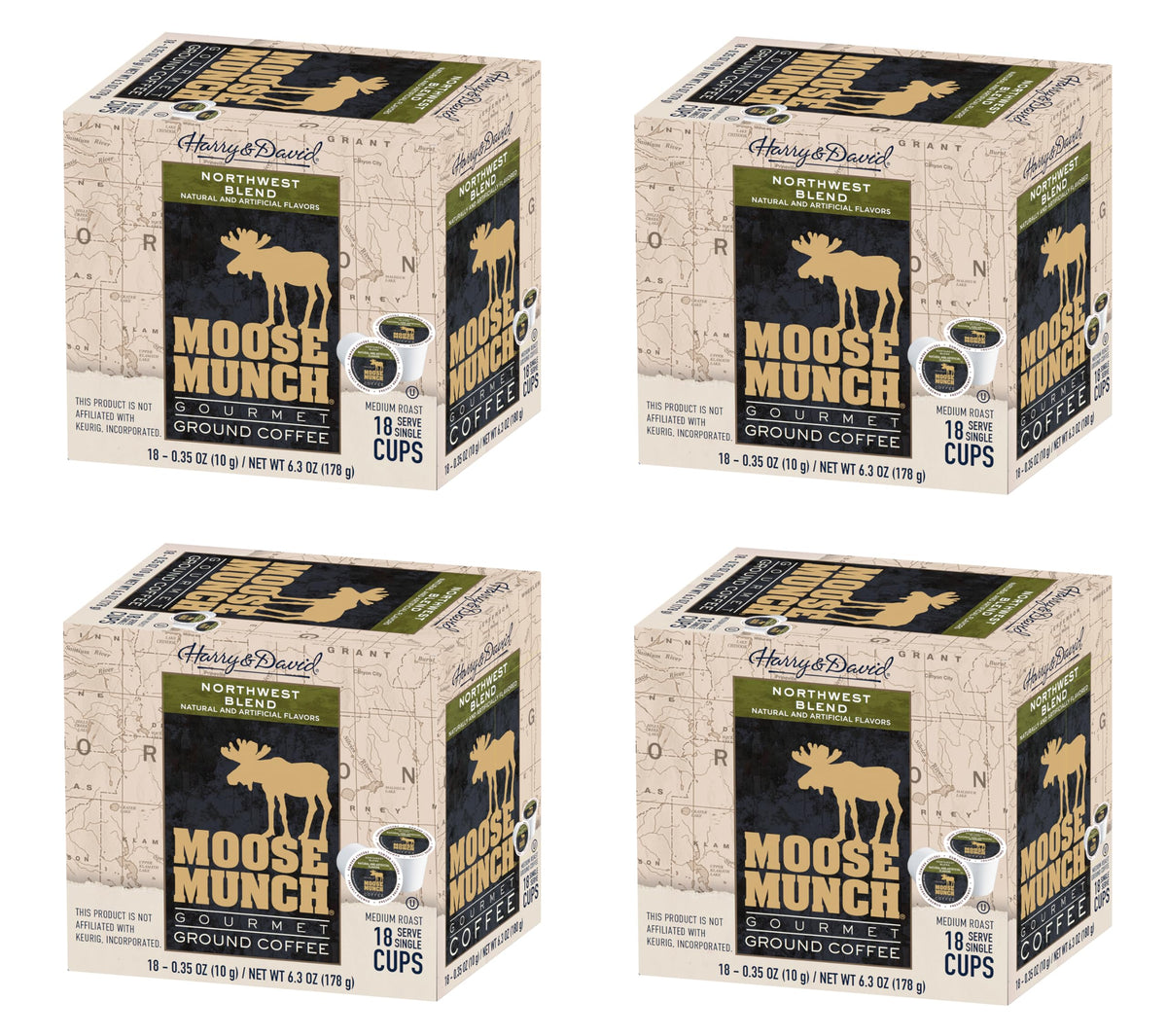 Moose Munch Single Serve Coffee (4/18 Count Boxes, Northwest Blend)