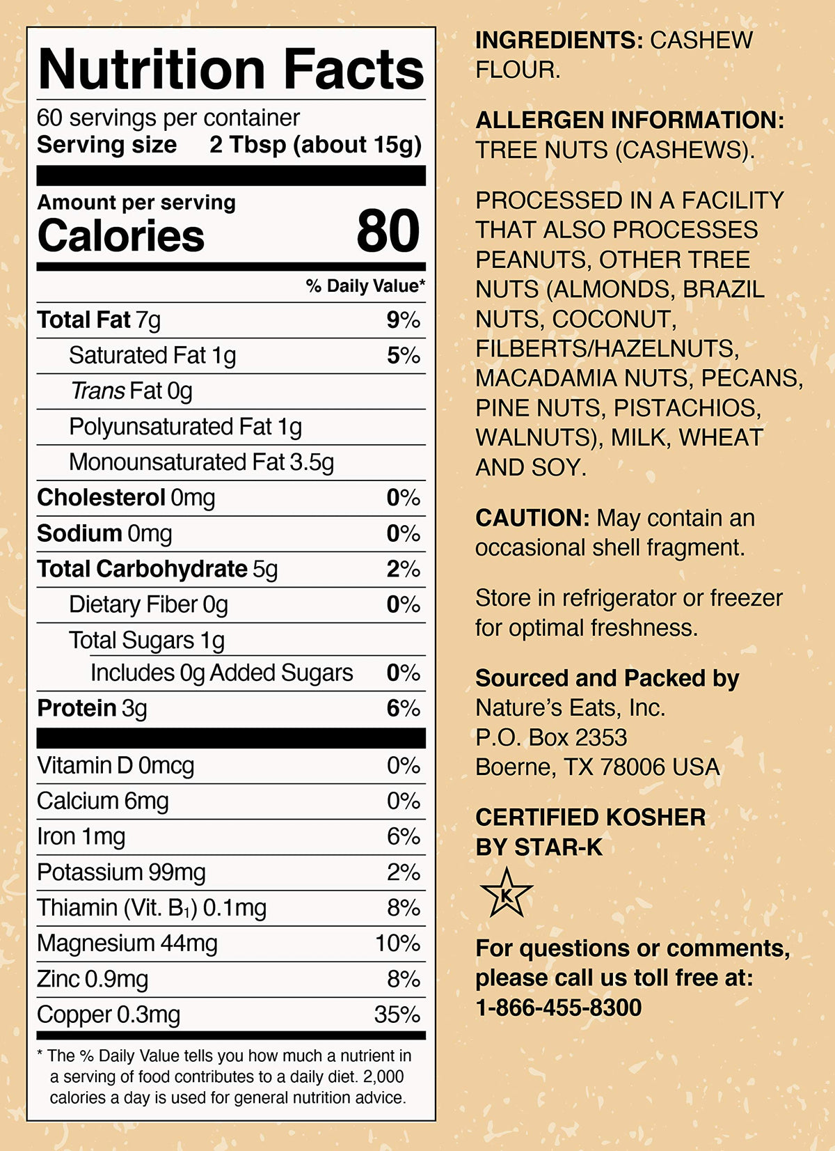 Nature's Eats Cashew Flour Finely Ground, 32 Ounce