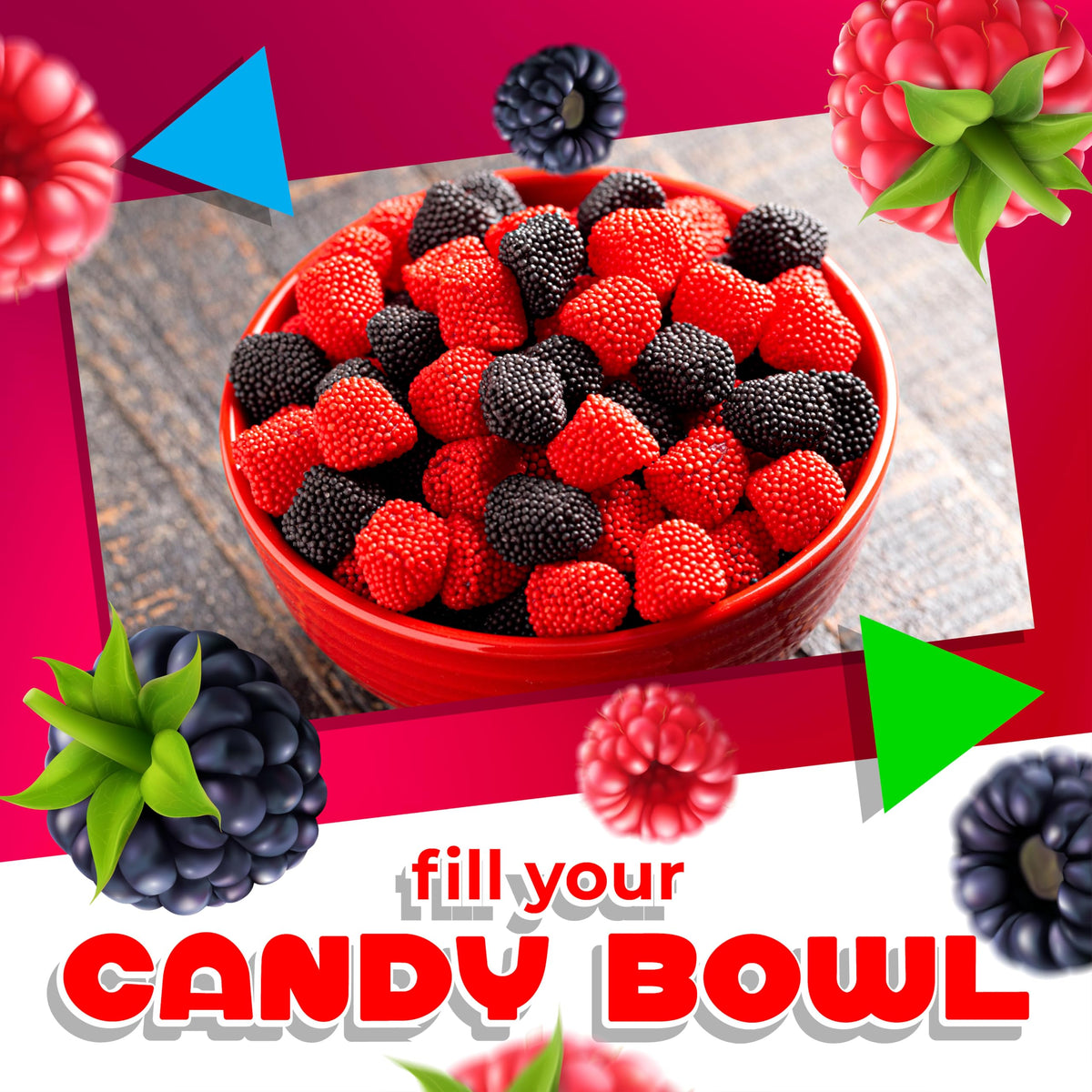 Berries Gummy Candy | 2 Pound Bag | Red and Black Soft Candy Bulk | Raspberry and Blackberry Crunchy Gummies for Dessert Decoration, Gifting & Buffets