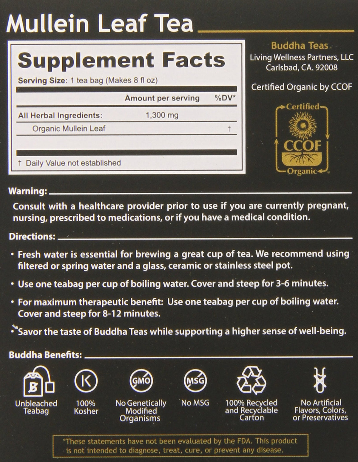 Buddha Teas Mullein Leaf Tea, 18 Count (Pack of 6)