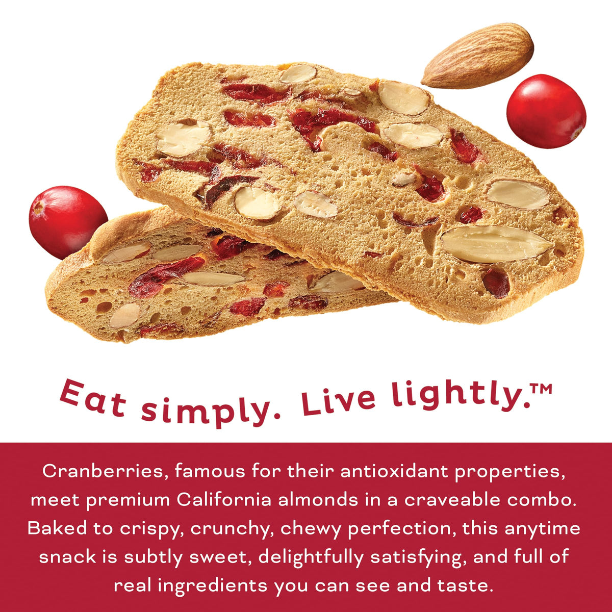 Nonni's THINaddictives Cranberry Almond Nut Cookies with Real Fruit, Sweet Crunchy & Chewy Crisps, 6 Boxes of 6 On-the-Go Packs (108 Cookies Total)