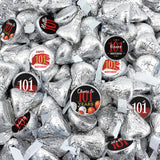 Happy 101st Birthday Party Favor Labels Chocolate Candy Stickers - 101 Years Old Round Candy Sticker Party Favors - Black and Red - 150 Stickers