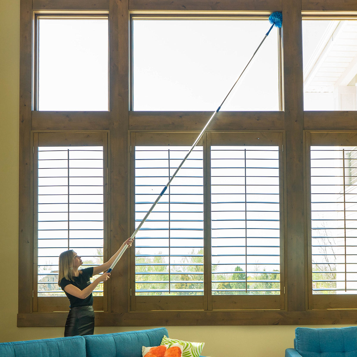 Cobweb Duster, Extendable Reach 20 feet, Ceiling Fan Duster | 3-Stage Aluminum Telescoping Pole | Medium Stiff Bristles | Long Handle Webster Duster