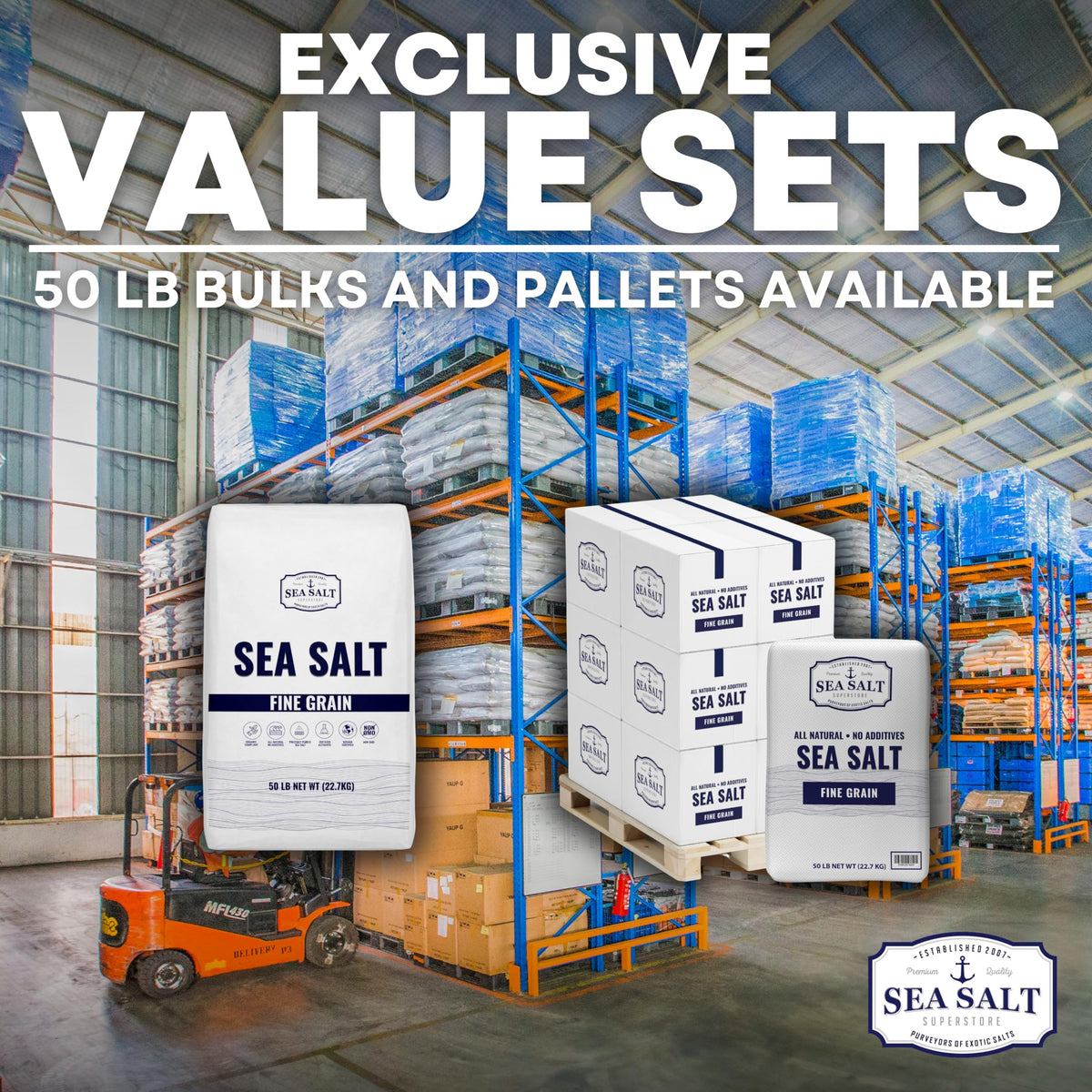 Bulk Kosher Fine Sea Salt for Commercial Use, Food Grade Non-Iodized with No Additives, Pure & Unrefined Kosher Salt, 50 lb Bag