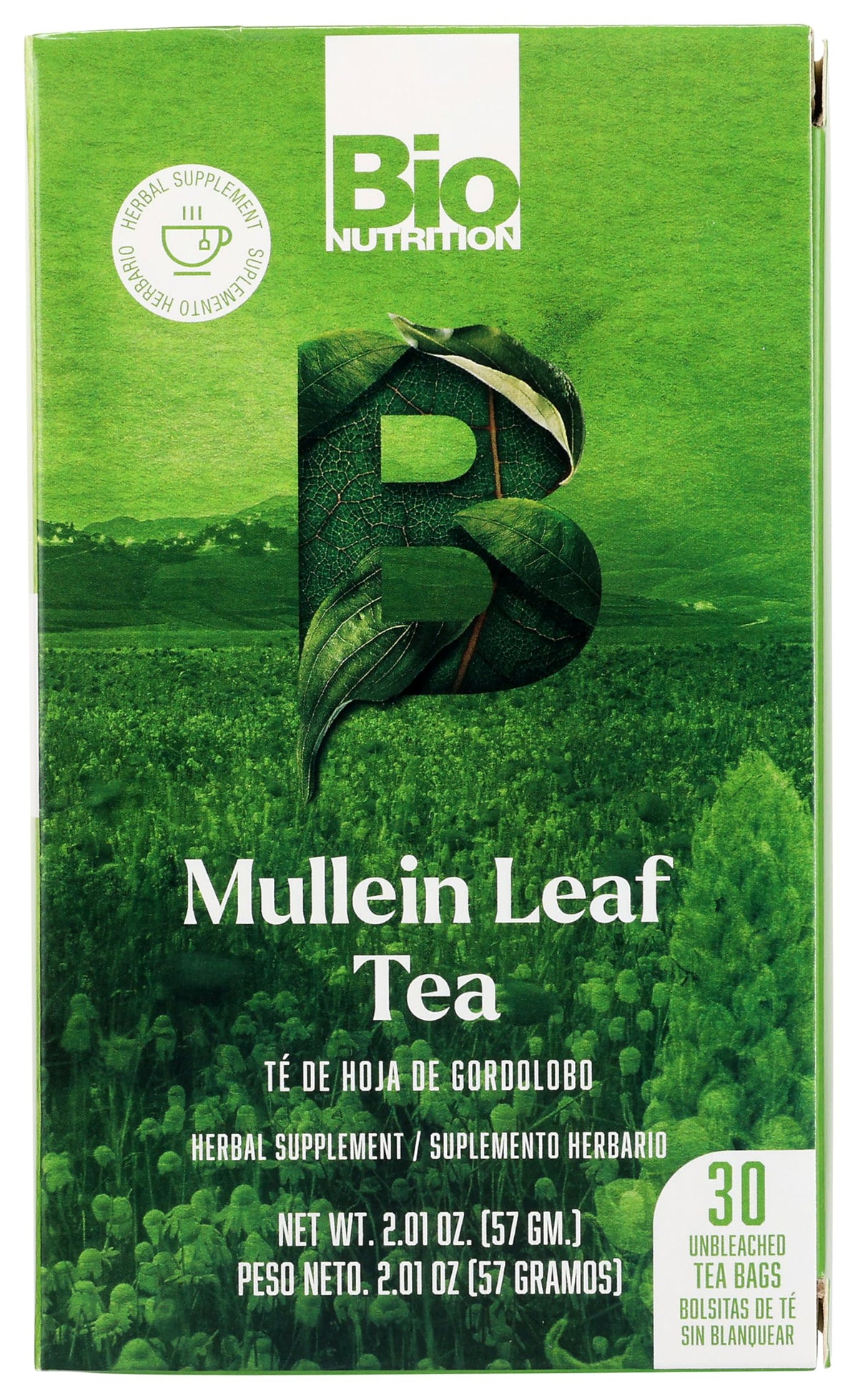 Bio Nutrition Mullein Leaf Tea, Caffeine Free, 30 Tea Bags, 2.01 oz (57 g)