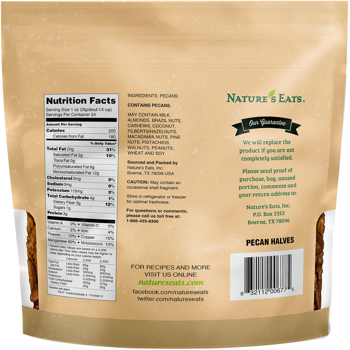 Nature's Eats Pecan Halves Natural, 24 Ounce