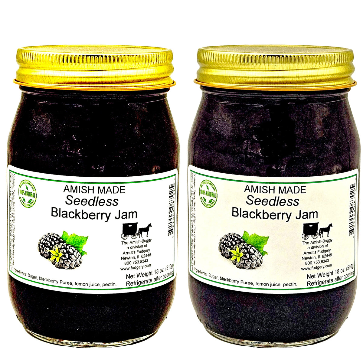 Amish Seedless Blackberry Jam - Two 18 Oz Jars
