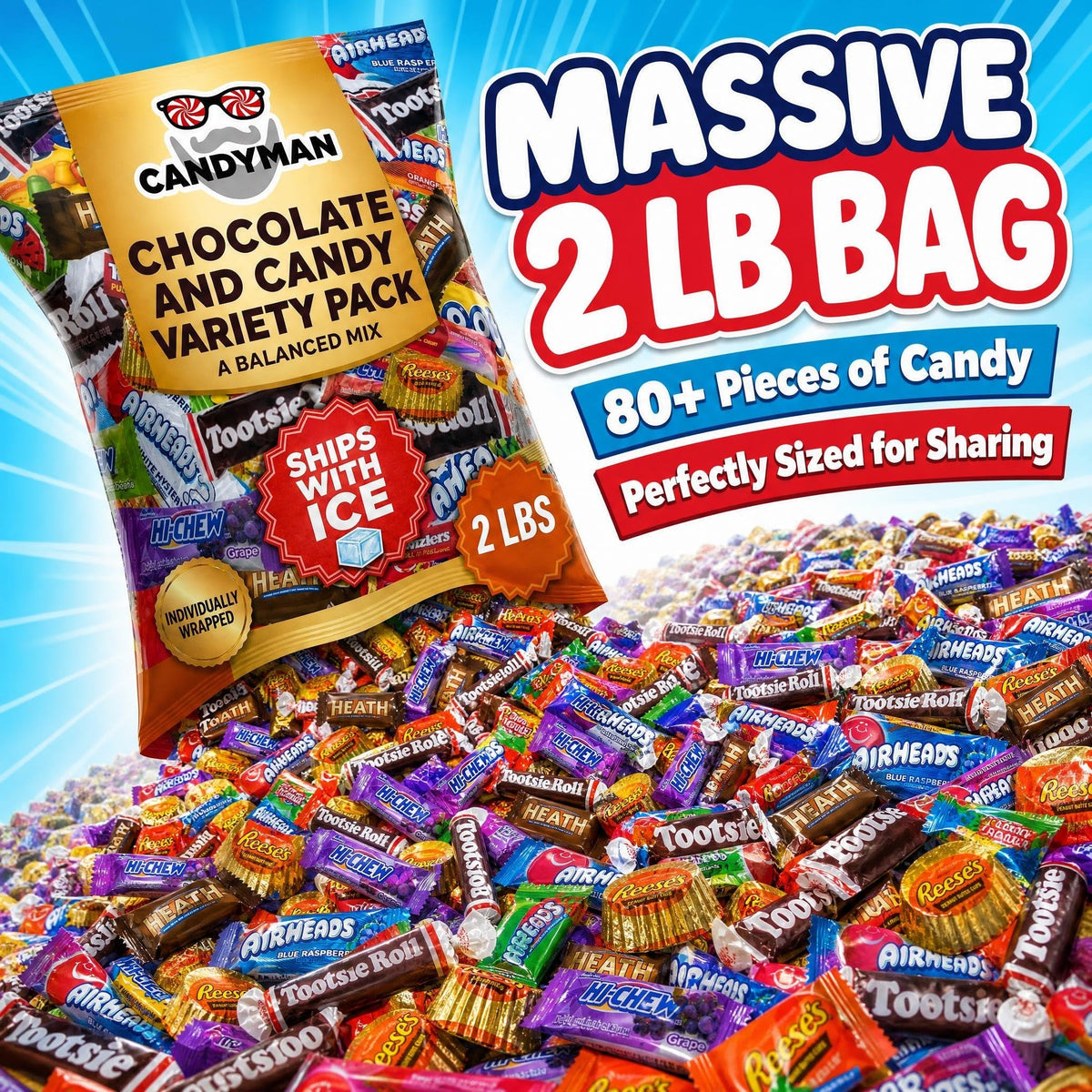 Candyman Candy Variety Pack, 2 lb Bulk Chocolate Candy