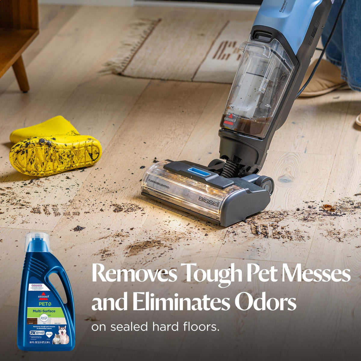 Bissell Multi-Surface Pet Solution with Febreze freshness, For Use in CrossWave and Other Leading Hard Surface and Area Rug Cleaners, 80oz, Dissolves