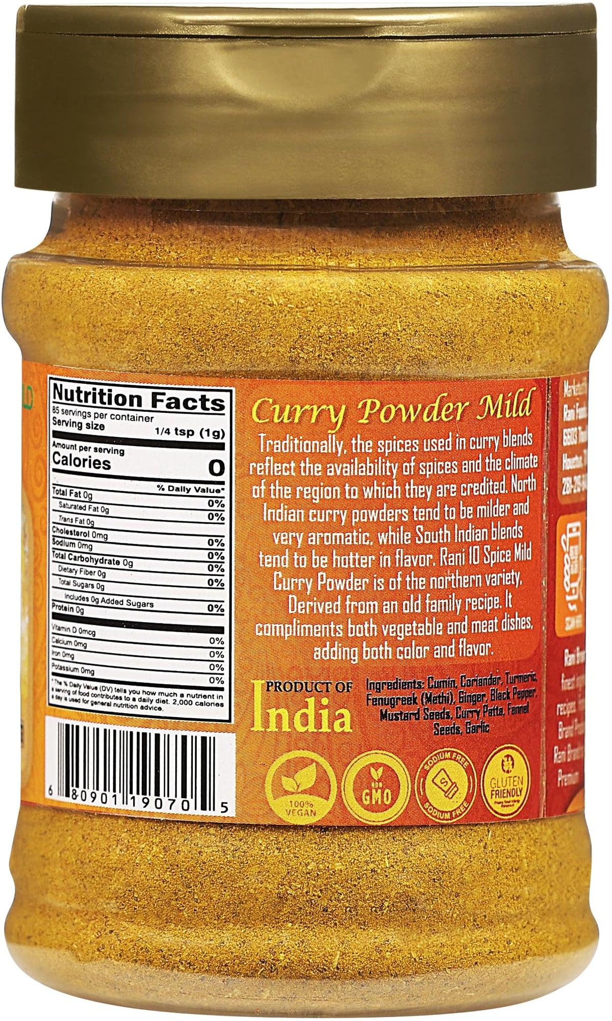 Rani Curry Powder Mild (10-Spice Authentic Indian Blend) 3oz (85g) PET Jar ~ All Natural | Salt-Free | NO Chili or Peppers | Vegan | No Colors |