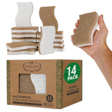Natural Kitchen Sponge - Biodegradable Compostable Plant Based Coconut Scrubber Sponge - 14pcs