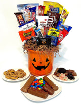 Hand-Designed Halloween Pumpkin Gift Basket with Premium Halloween Candy, Chocolates, and Snacks. Halloween Candy Gift for Kids, Families,