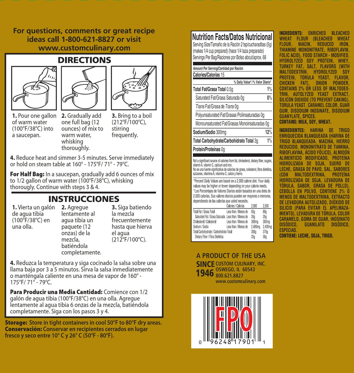 Custom Culinary Panroast Gravy Mix, Turkey, 12 Ounce