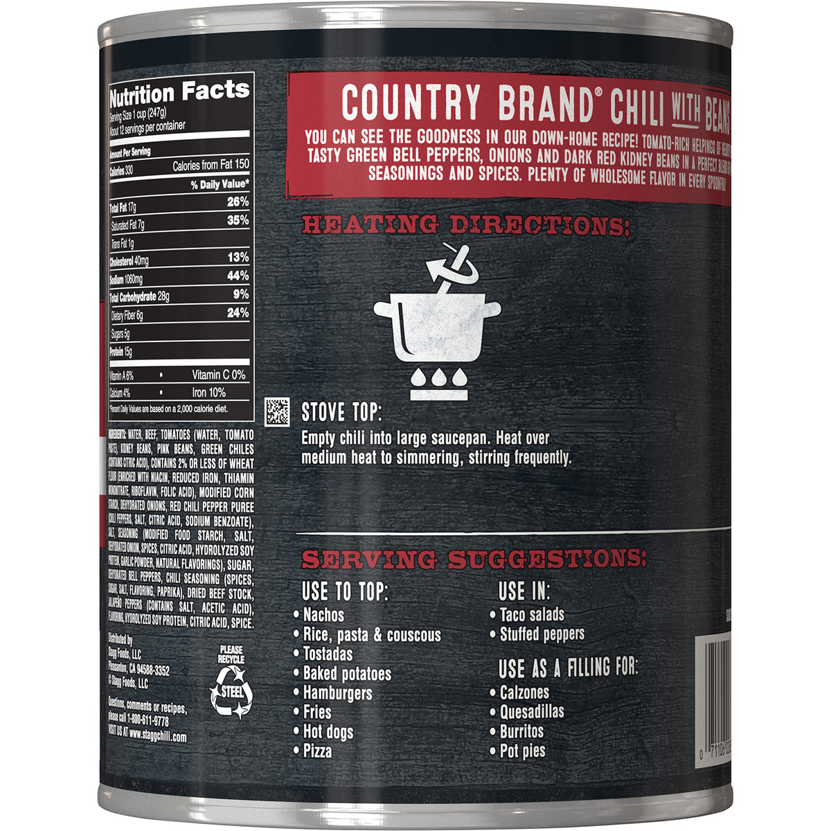 Stagg Country Chili with Beans, 108 Ounce