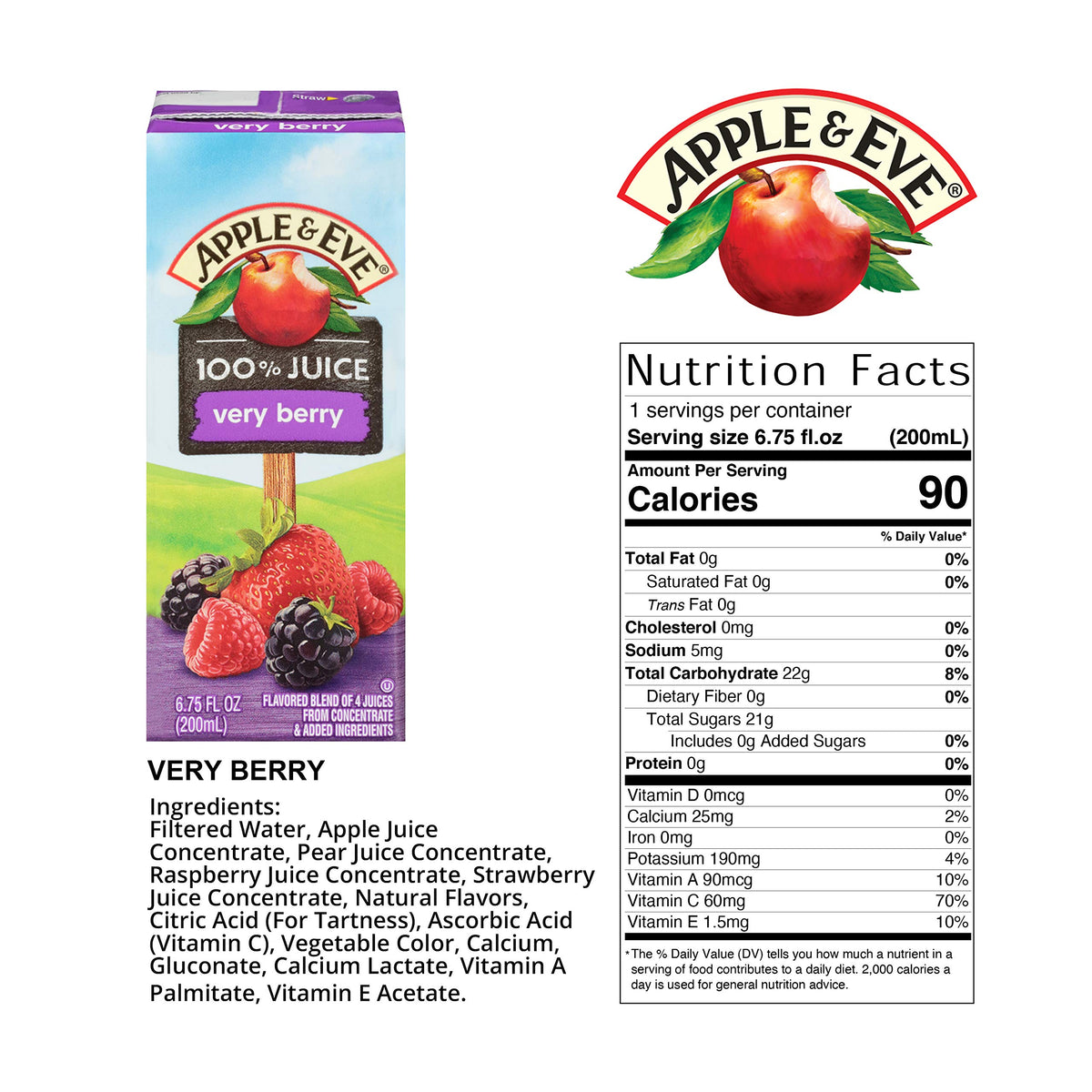 Apple & Eve, 100% Juice Very Berry, 6.75 Fl Oz, 8 Pack