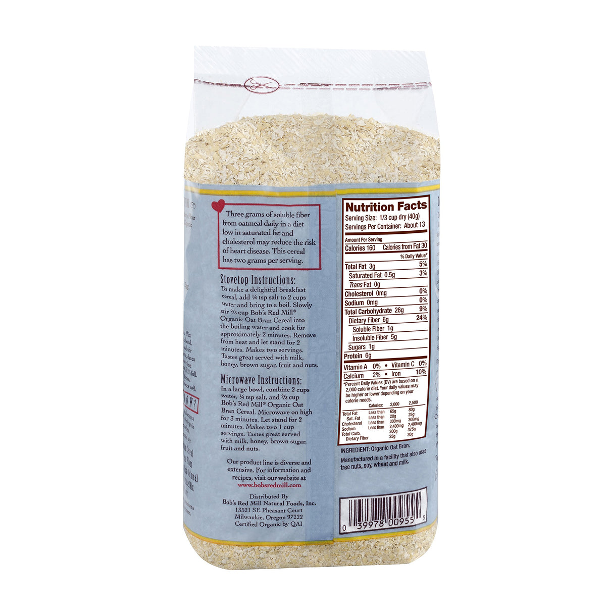 Bob's Red Mill, Oat Bran Cereal, Organic, 18 oz