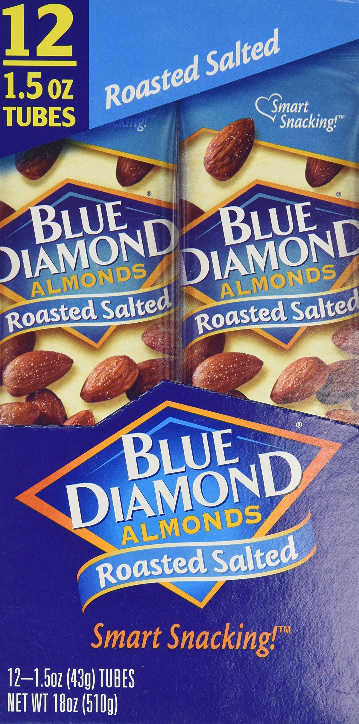 Blue Diamond Almonds, 1.5oz tubes, Roasted Salted, 12 ea