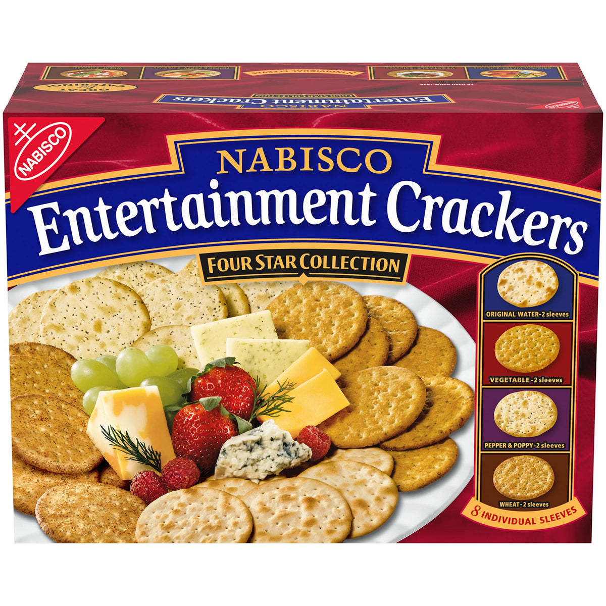Nabisco Entertainment Crackers Variety Pack, Original Water, Vegetable, Pepper & Poppy, Wheat, 8 Individual Sleeves, 2 lb 8 oz