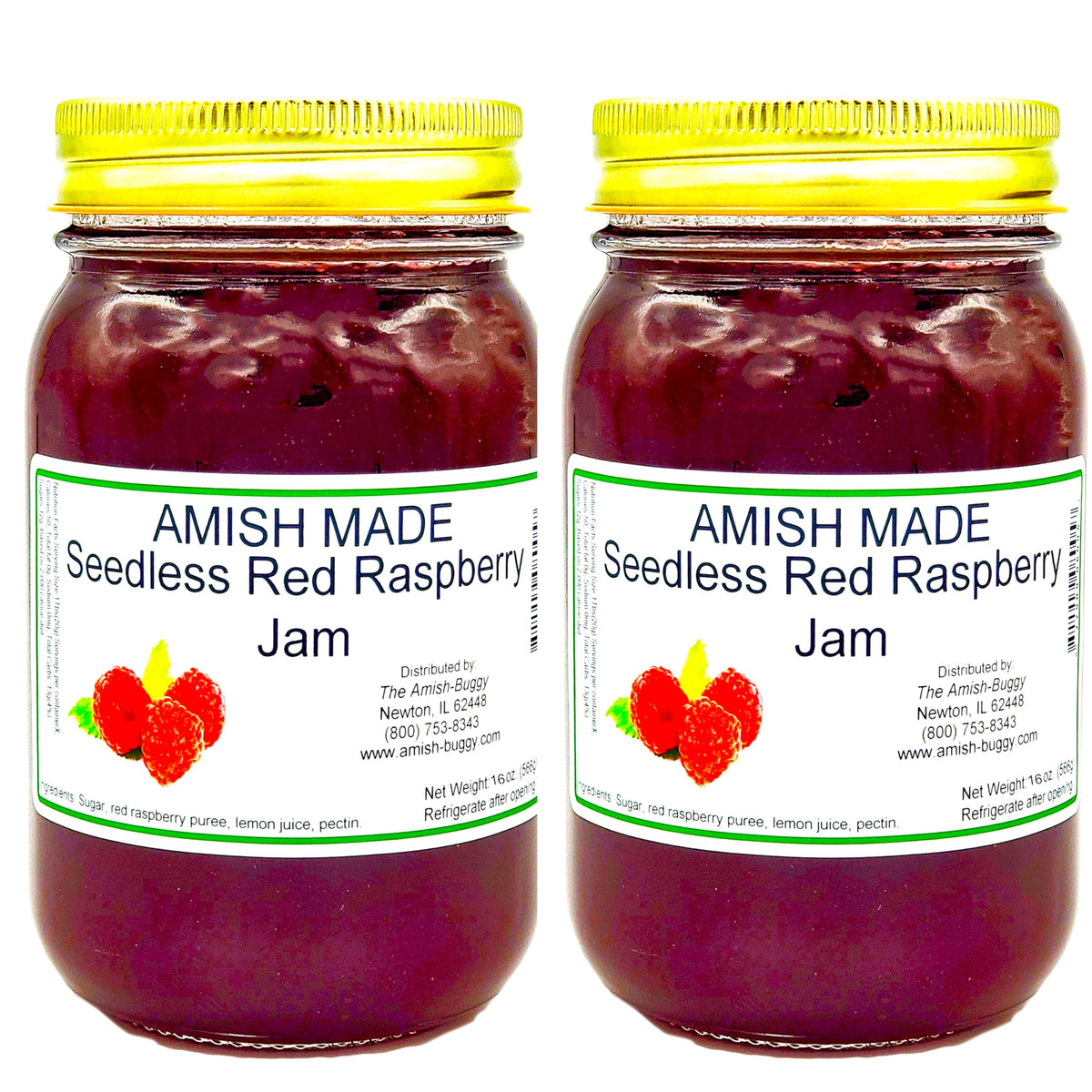 Amish Seedless Red Raspberry Jam - Two 16 Oz Jars