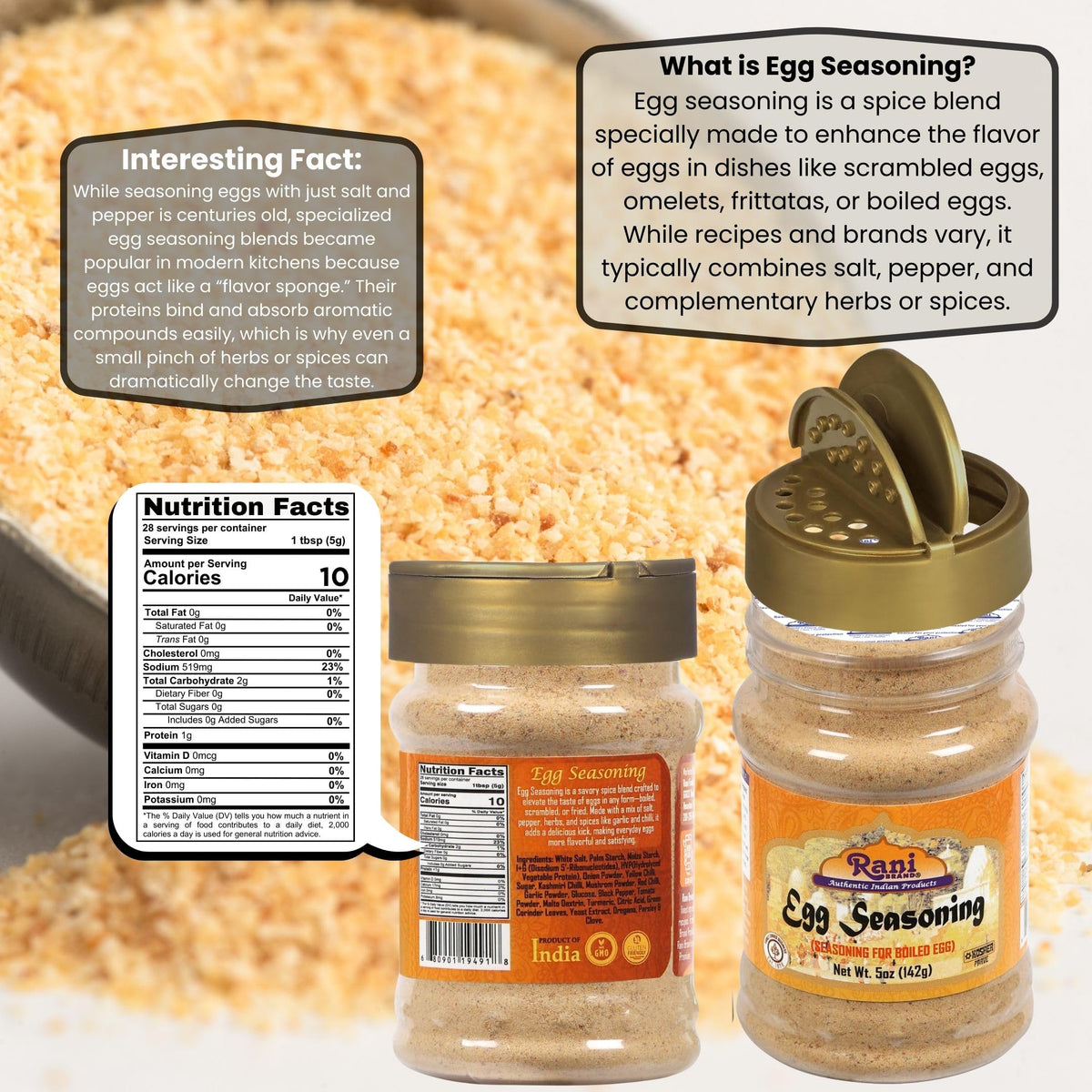 Rani Egg Seasoning (Seasoning for Boiled Egg) 5oz (141g) PET Jar ~ Shaker Top For Your Eggs or Tofu Scramble | All Natural | Vegan | Gluten Friendly |