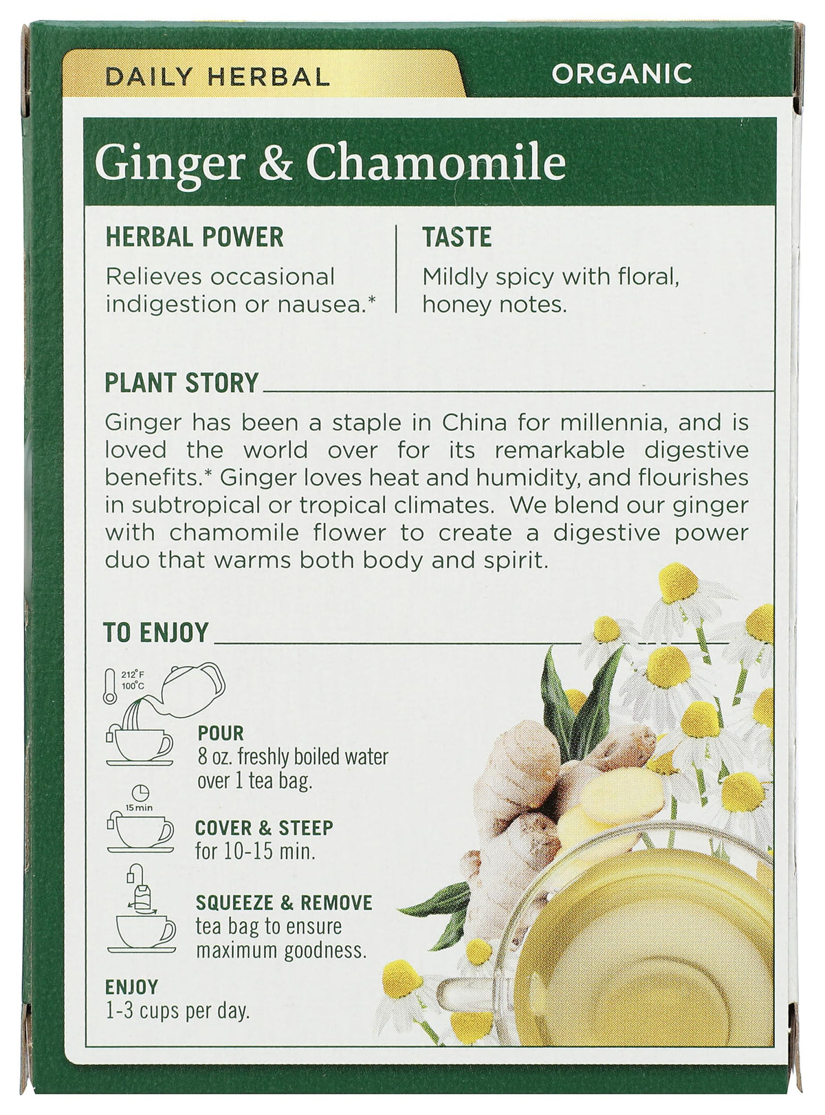 Traditional Medicinals Organic Ginger & Chamomile Herbal Tea, Relieves Occasional Indigestion or Nausea, (Pack of 1) - 16 Tea Bags