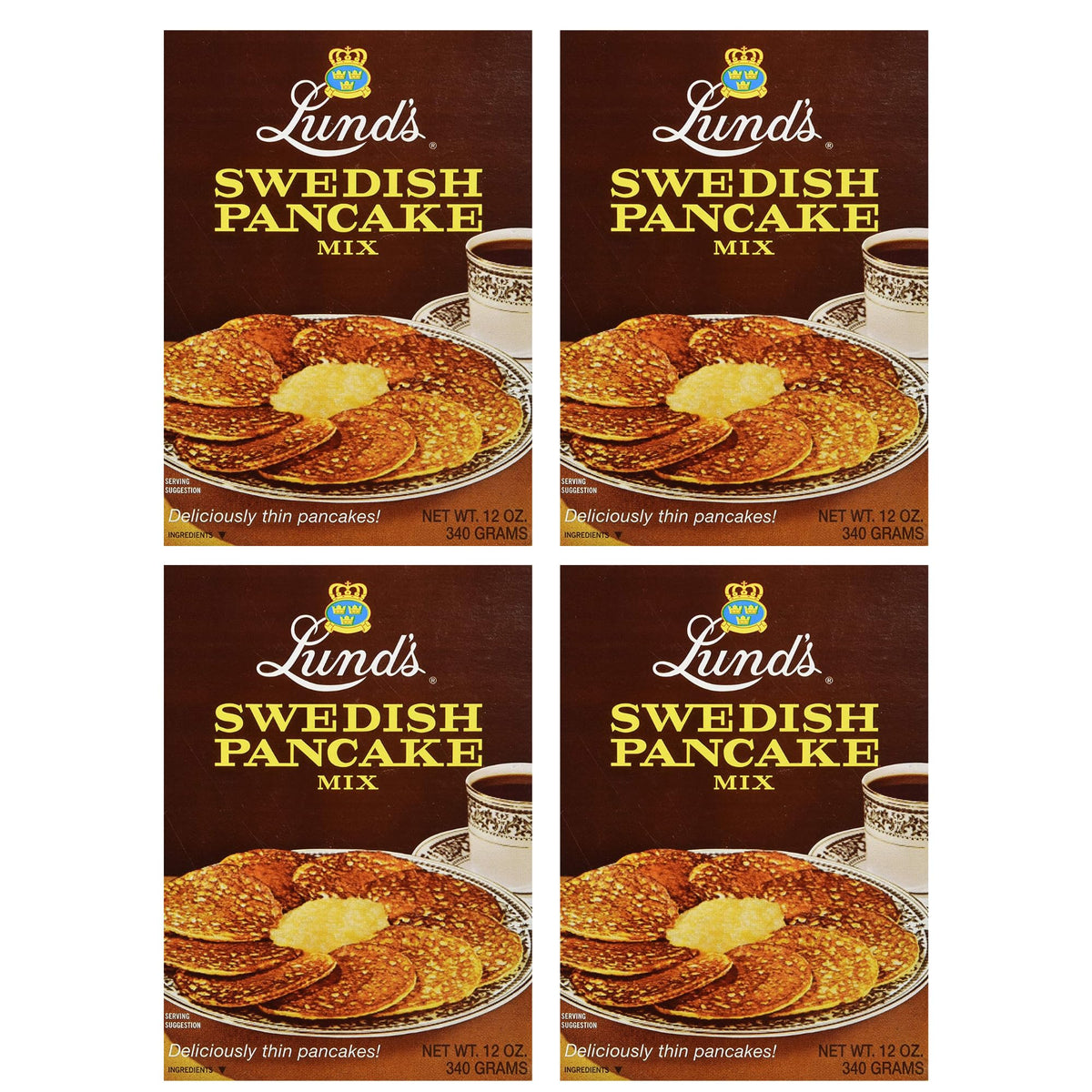 Lund’s Swedish Pancake Mix, Deliciously Thin & Light Pancakes, 12 oz, Traditional Scandinavian Recipe - Easy Mix for Breakfast or Brunch [Pack of 4]