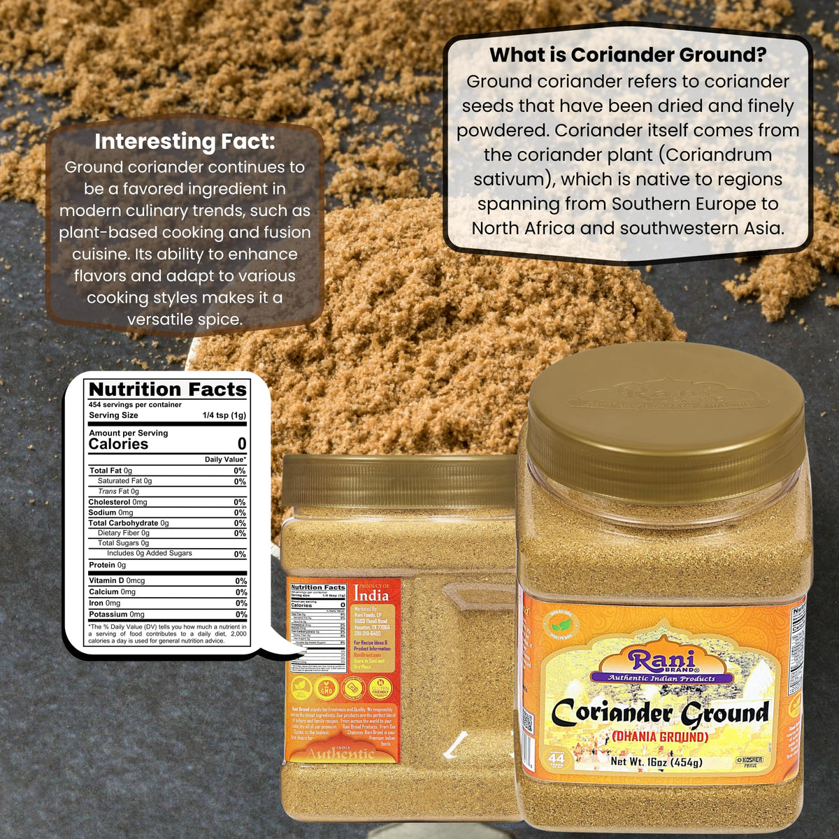 Rani Coriander Ground Powder (Indian Dhania) Spice 14oz (400g) PET Jar ~ All Natural | Salt-Free | Vegan | No Colors | Gluten Friendly | NON-GMO |