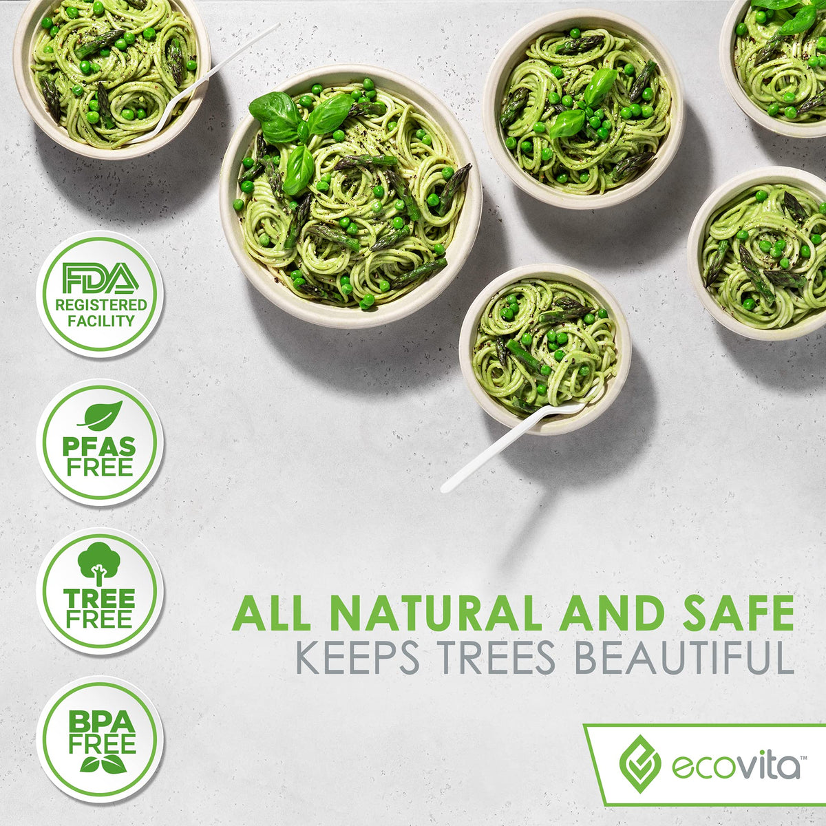 Ecovita 100% Compostable Paper Plates [9 in.] COMPARTMENTS - 150 Disposable Plates Eco Friendly Sturdy Tree Free Liquid and Heat Resistant Alternative