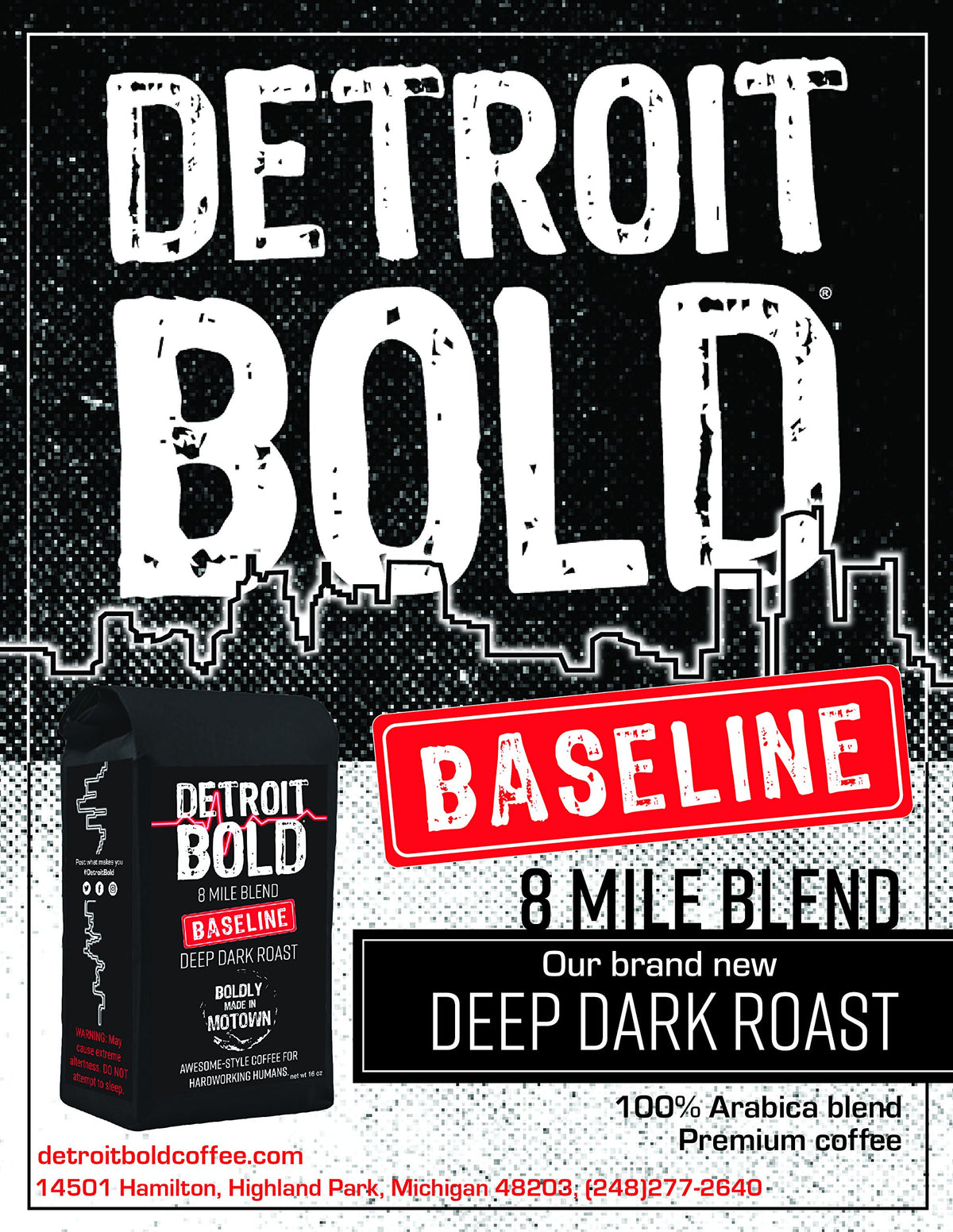 America's. Boldest. Coffee. Dark Roast - Whole Bean - 16 Ounce Bag - 100% Arabica - Detroit Bold Coffee Baseline Blend