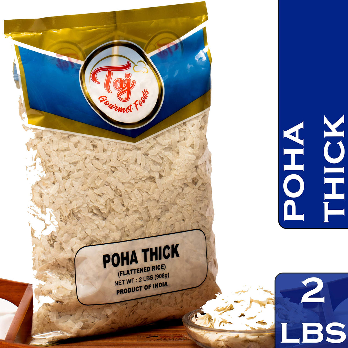 TAJ Poha Thick 2-Pounds | Powa Flattened Rice