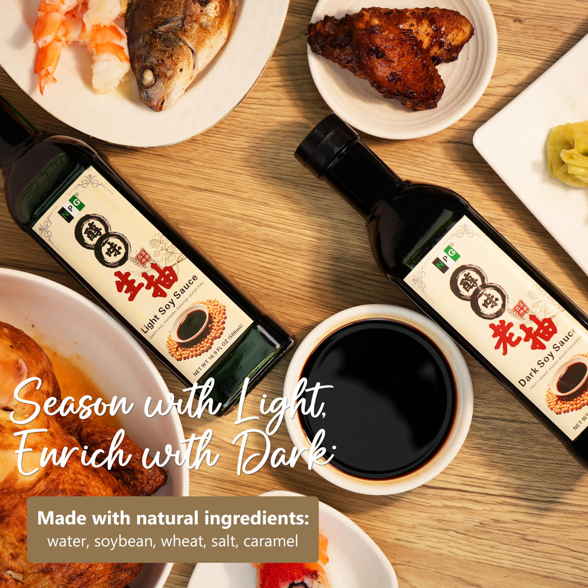 NPG Light Soy Sauce 16.9 fl oz (Pack of 2), All Purpose Asian Seasoning