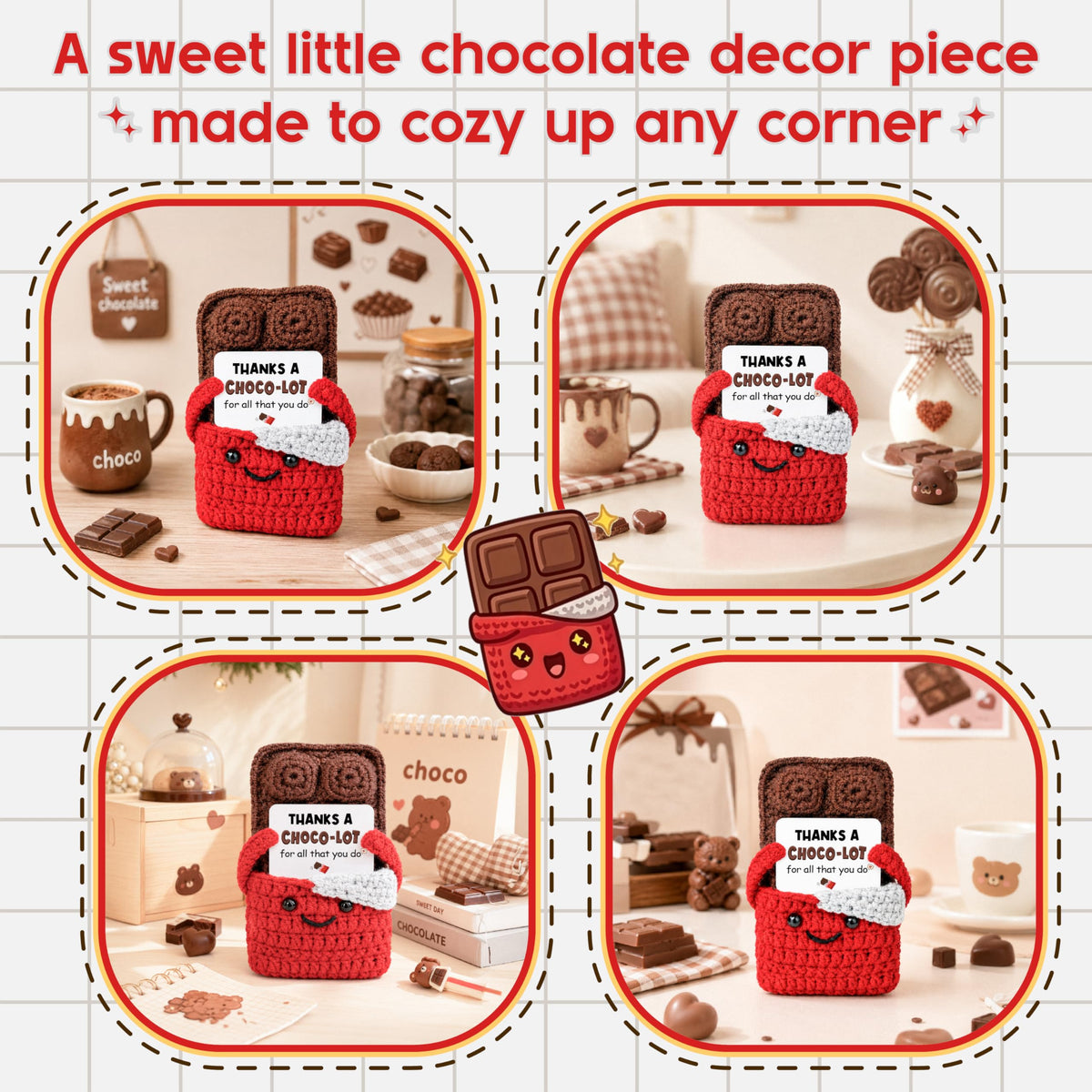 THEGIFTY Crochet Chocolate Thank You Gift, Positive Crochet Food Doll, Appreciation Gift for Mom, Grandma, Teacher, Coworker, Friend, Cute Birthday