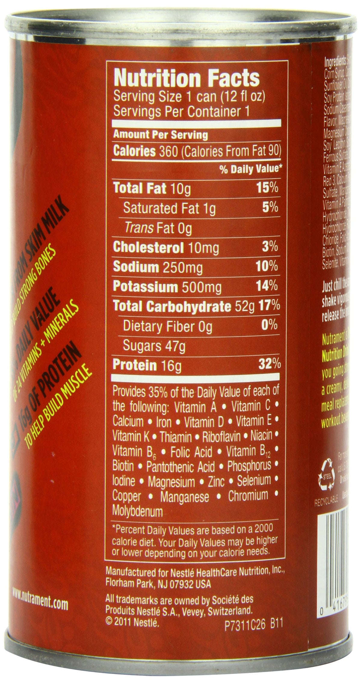 Nutrament Energy and Fitness Drink, Strawberry, 12 Ounce Cans (Pack of 12)