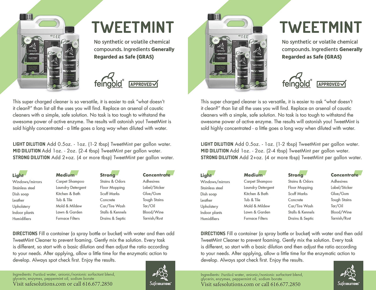 Safe Solutions Best Natural Cleaning Product TweetMint Enzyme Cleaner Nontoxic 16 OZ Bottle