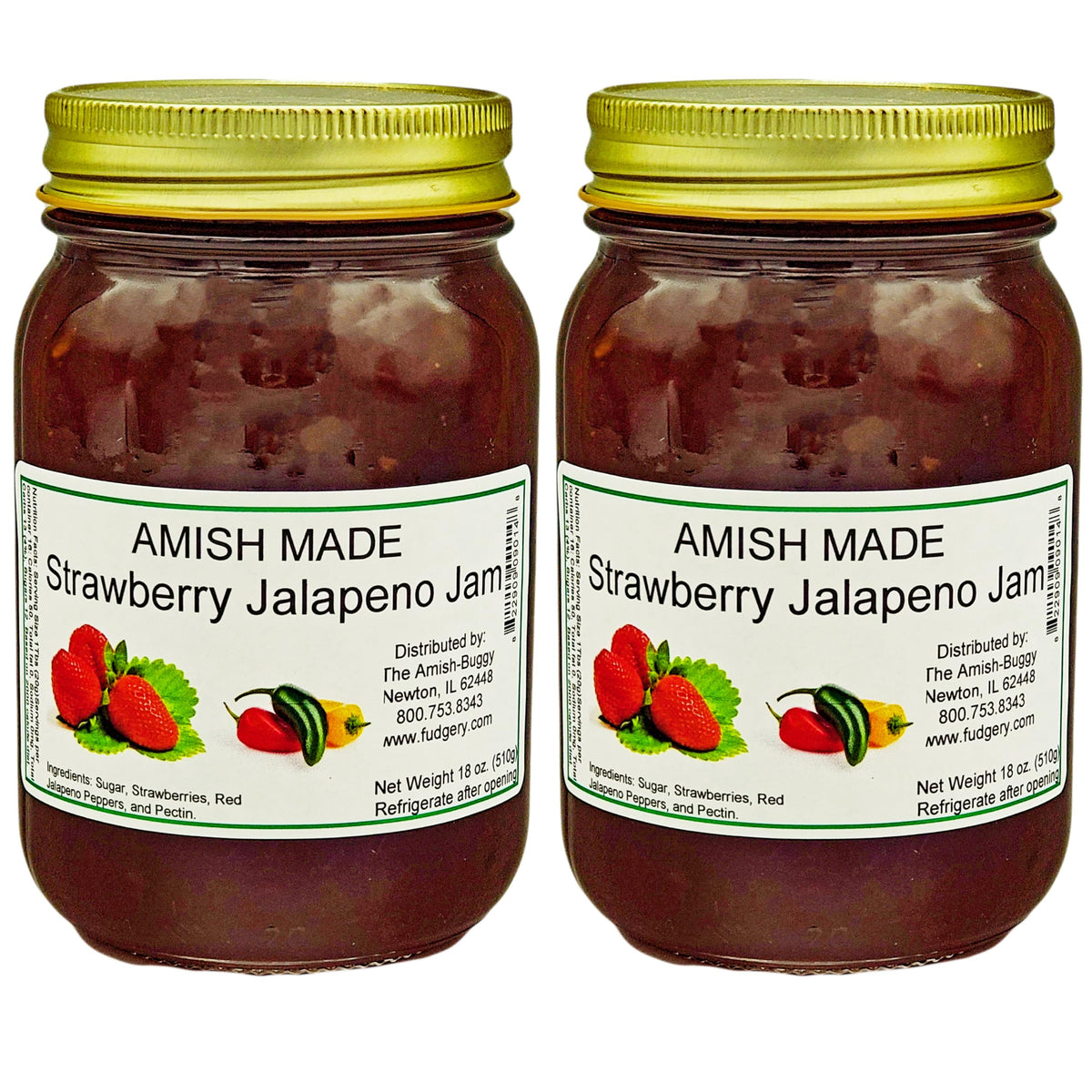Amish Strawberry Jalapeno Jam - Two 18 Oz Jars