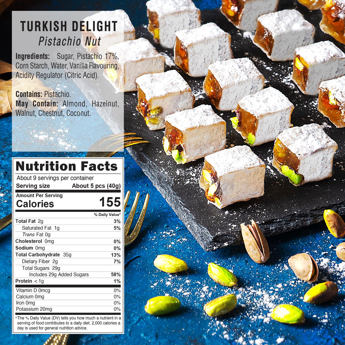 HazerBaba Double Roasted Turkish Delight Pistachio Candy, 12.3oz(Pack of 1)