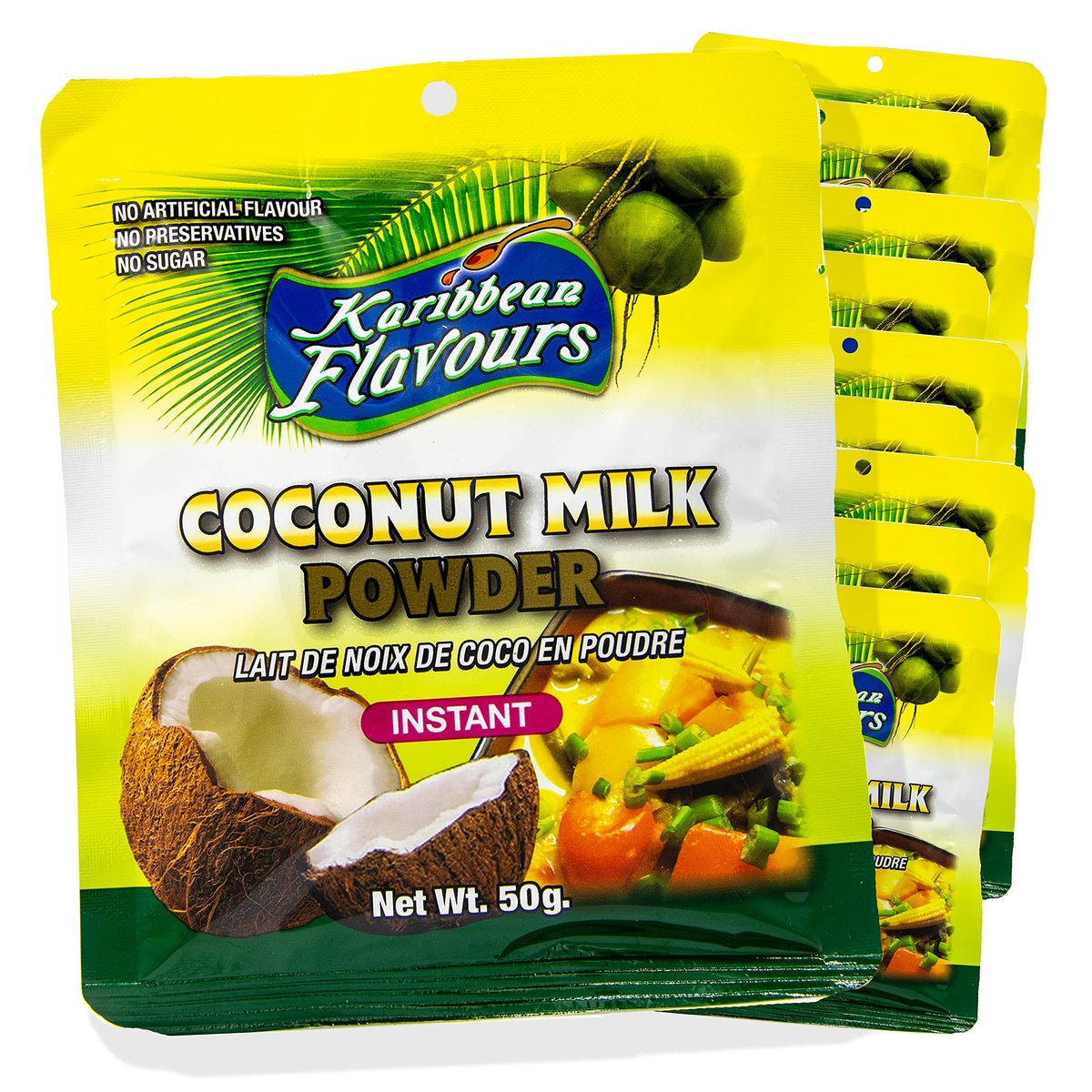 Caribbean Instant Coconut Milk Powder | Organic | Non GMO | Adds Rich Coconut Flavour To Your Desserts And Curry Dishes |10-pack (10 x 50g)