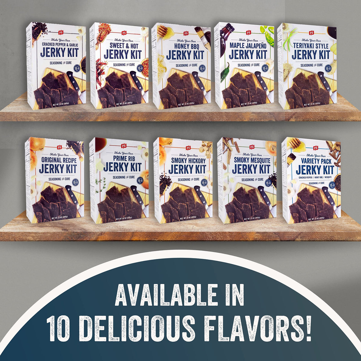 PS Seasoning Jerky Seasoning & Cure Kit Bundle - Honey BBQ & Cracked Pepper Garlic, Make Up to 30 lbs of Meat for Flavorful Jerky, Low-Sugar Seasoning