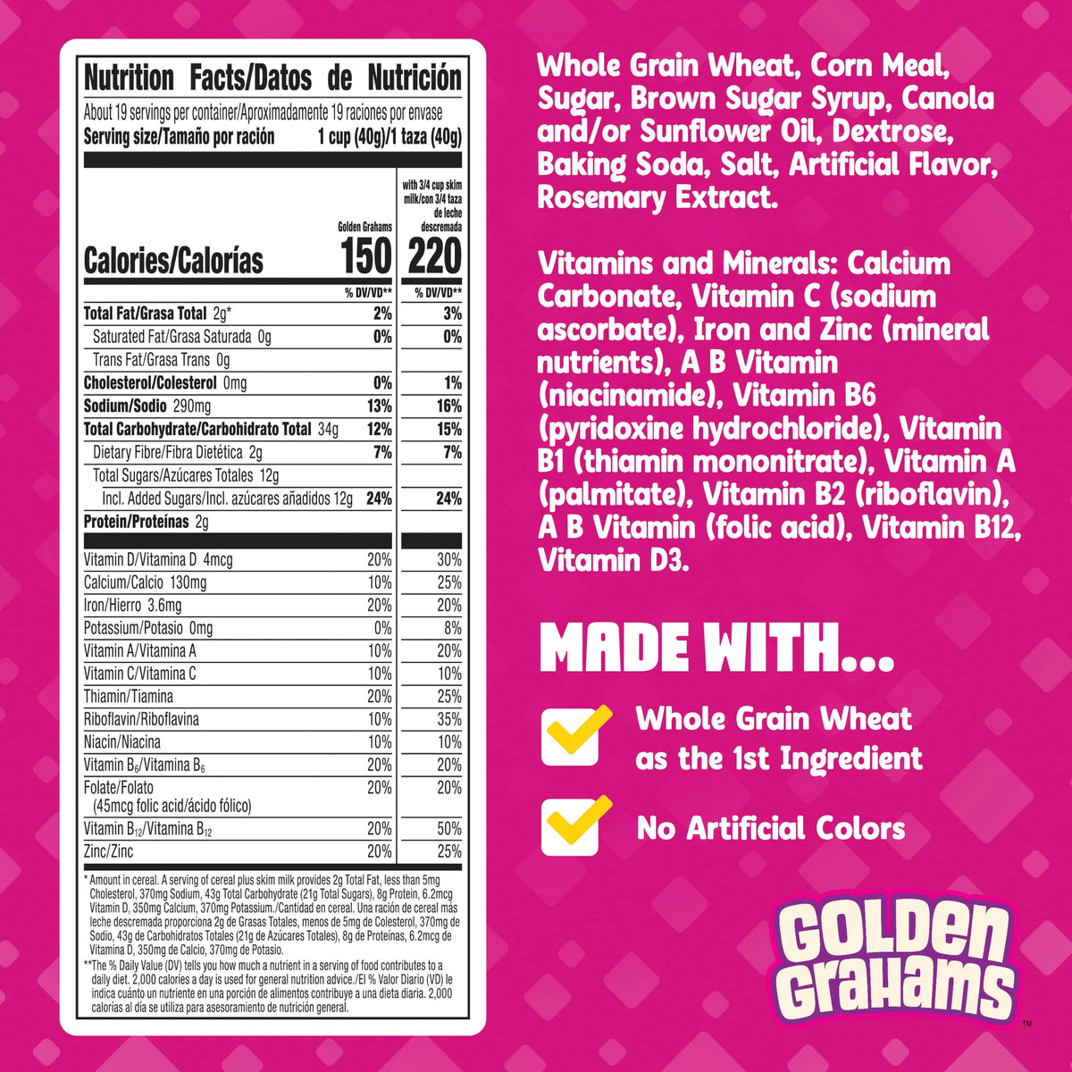 Golden Grahams Breakfast Cereal, Graham Cracker Taste, Made with Whole Grain, Giant Size, 27.6 oz