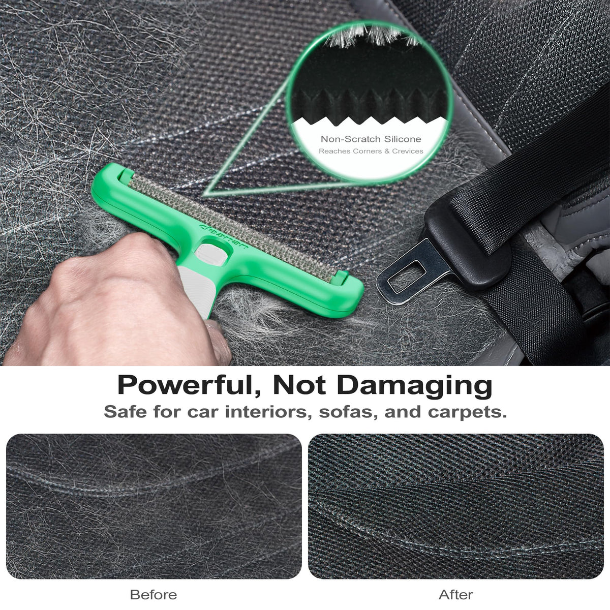 4-in-1 Pet Hair Remover & Lint Tool, Reusable Carpet Cleaner for Dog & Cat Fur - Safe for Couch, Clothes, Rugs & Car Mats - Portable Detailer with 4
