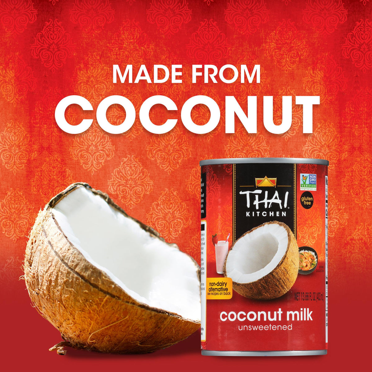 Thai Kitchen Coconut Milk, Unsweetened, Non Dairy Milk Substitute, Gluten Free, Non GMO, For Smoothies, Ice Cream, Oatmeal, Coffee, and More, 13.66 fl oz