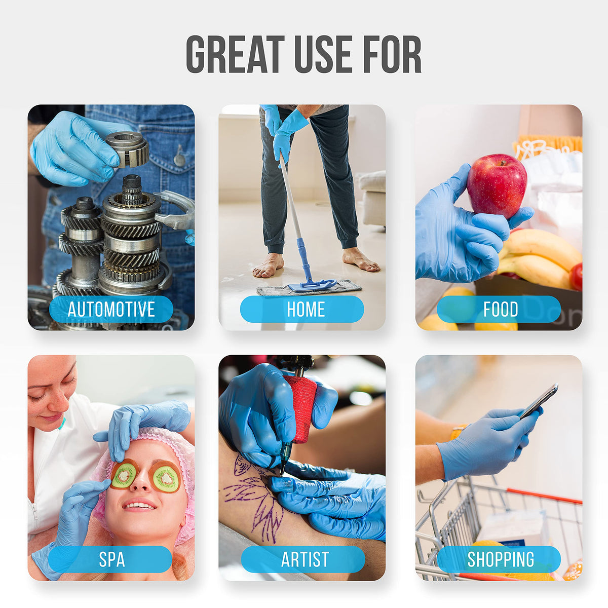 SereneLife Nitrile Disposable Soft Industrial and Vinyl Blend Powder & Latex-Free Protective Gloves, Soft & Comfortable, Size Small, Sky Blue, 100