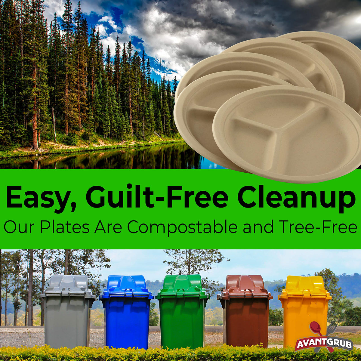 Restaurant-Grade, Biodegradable 9" 3-Compartment Plates. Bulk 25 Pk. Great for Lunch and Dinner Parties. Disposable, Compostable Wheatstraw Divided