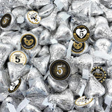 Black Gold Black and Gold 5th Anniversary Kisses Stickers, 180 Count 0.75" Round Candy Labels, Chocolate Favor Stickers for 5th Wedding Anniversary