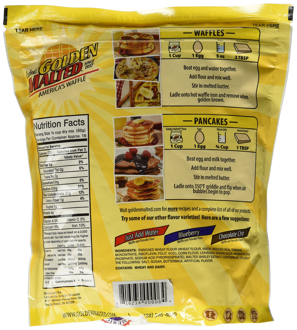 Golden Waffles Complete Waffles & Pancake Mix, 32 oz (2 lbs) - Complete NON-GMO Baking Mix [Pack of 3]