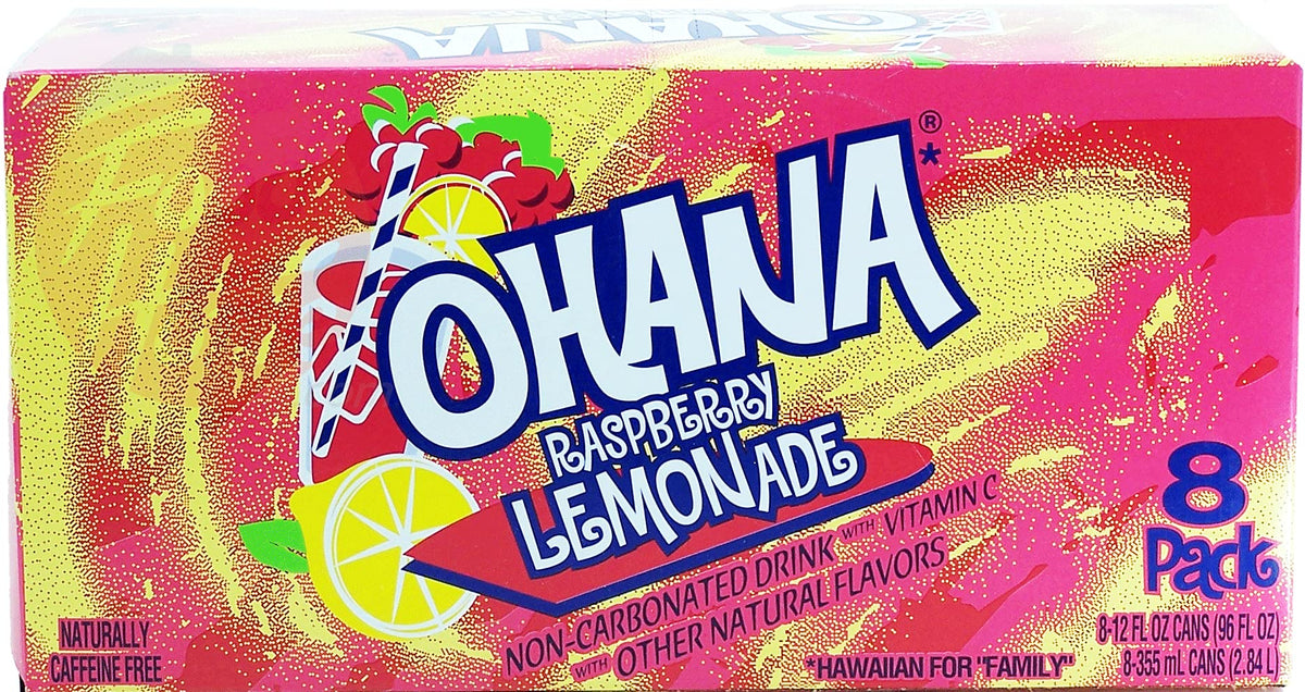 Ohana! raspberry lemonade, non-carbonated, caffeine free, 12-fluid ounce cans, 8-pack in box (1)