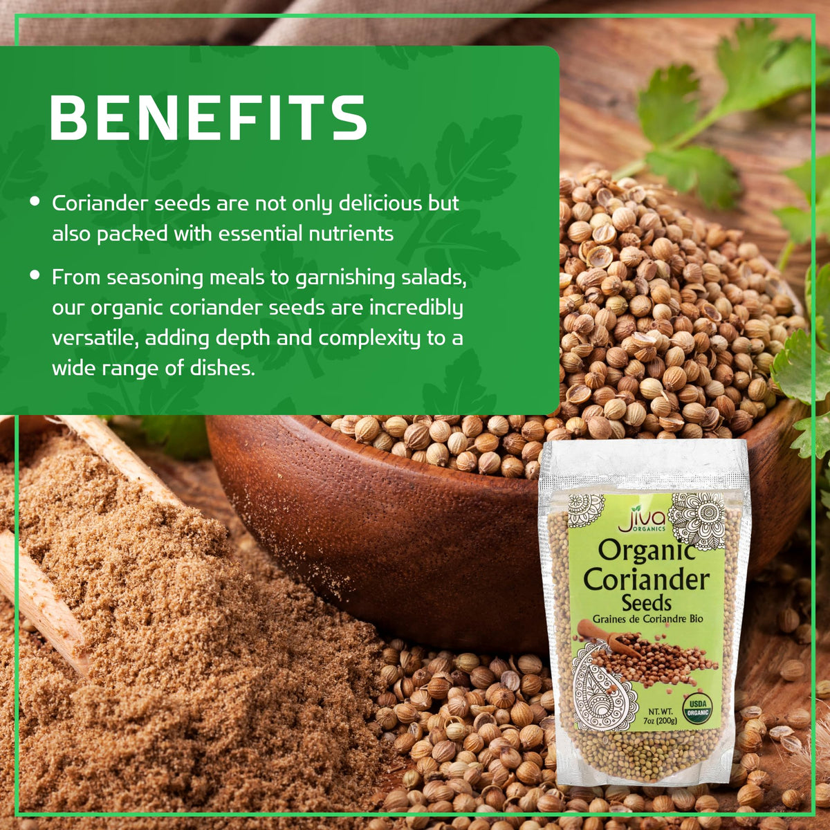 Jiva USDA Organic Coriander Seeds Whole 7 Ounce - New!
