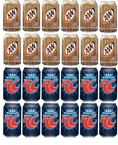 LUV-BOX Variety Soda pack , pack of 24 , 12 fl oz , A&W ROOT BEER , RC COLA